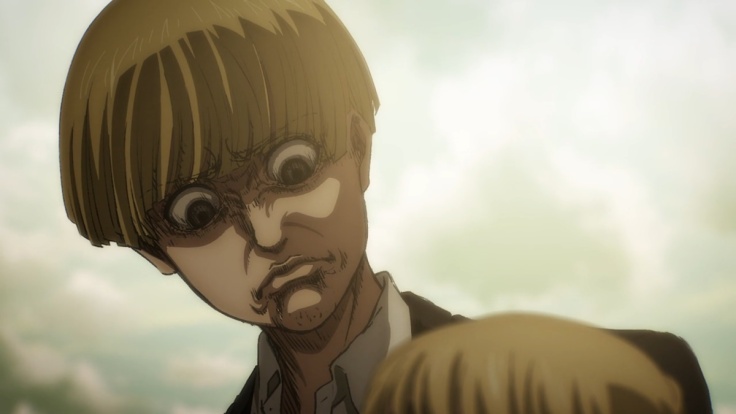 A screenshot taken from the anime known as Shingeki no Kyojin or Attack on Titan depicting an incredibly upset character known as Yelena.